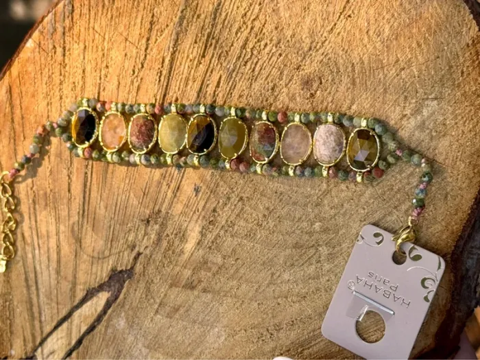 Bracelet manchette pierres véritables jade amazonite quartz jaspe habaha  Paris - photo numéro 8