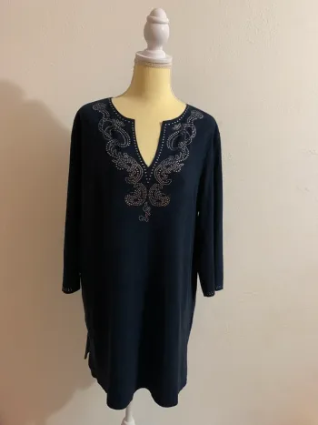 Top tunique velours bleu marine à strass - Top Queens - Taille L