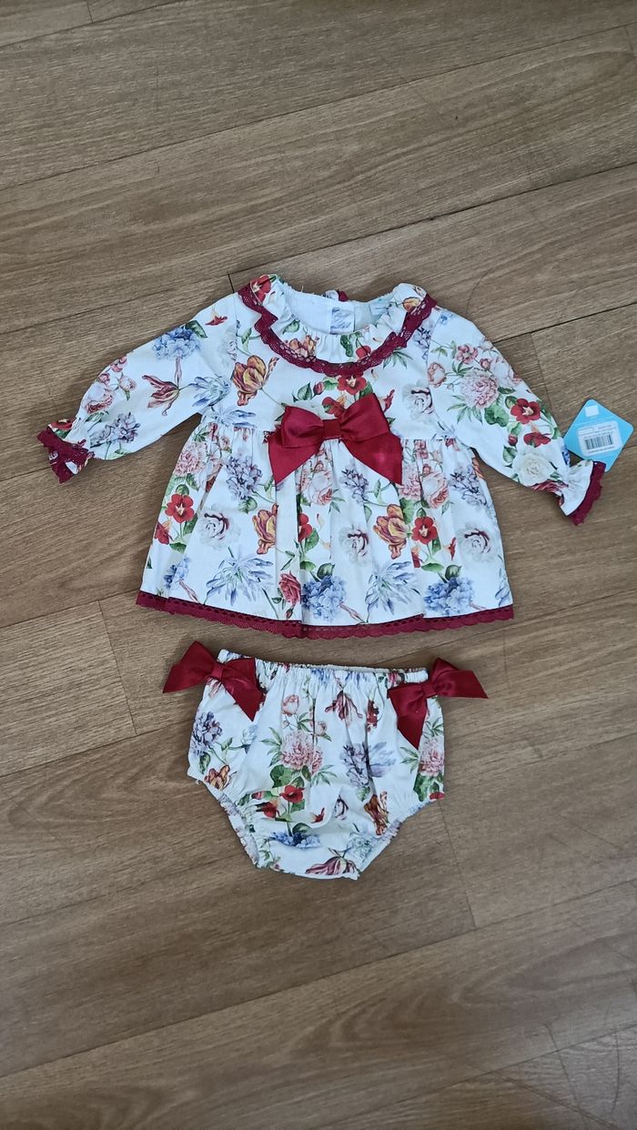 Ensemble robe+culotte fleurie bébé fille Sardon neuf 100/💯  coton - photo numéro 5