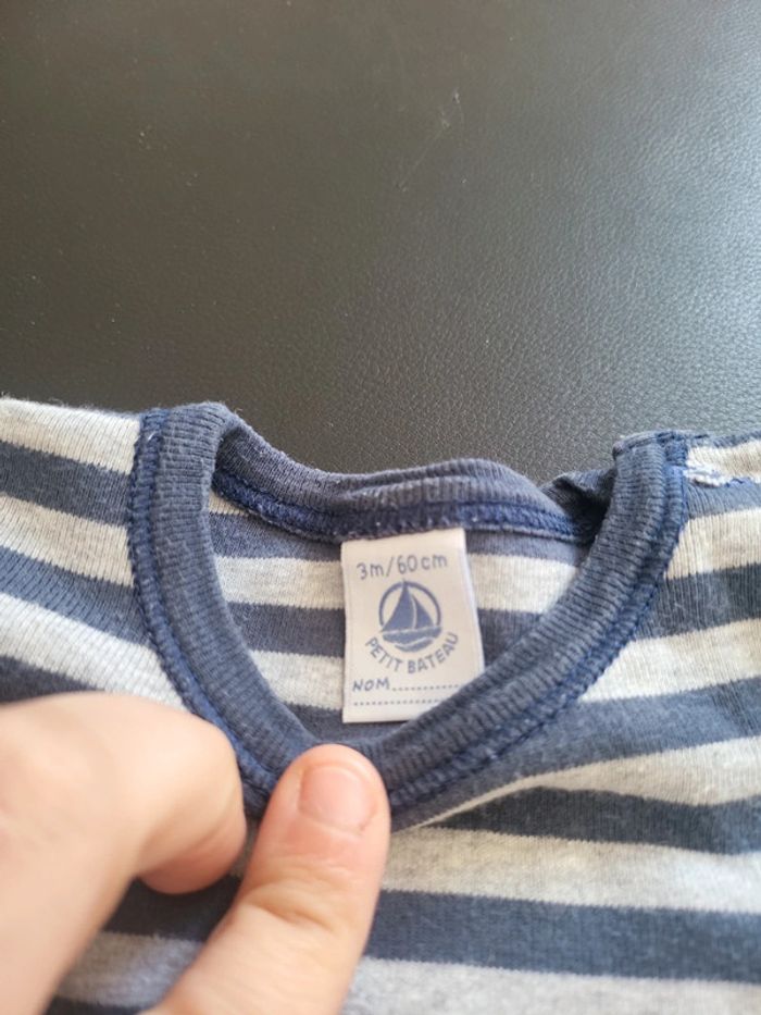 Tee-shirt manche court gris rayer bleu marine 3M petit bateau - photo numéro 3