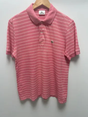 Striped pink white polo Lacoste Mens Size 4