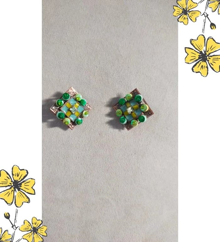 Boucles d'oreilles clips esprit mosaïque – Collection Émeraude Urbaine - photo numéro 7