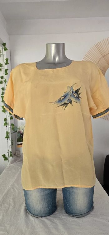 Blouse t-shirts en Soie Naturelle Peinte à la Main piece uniques Vintag