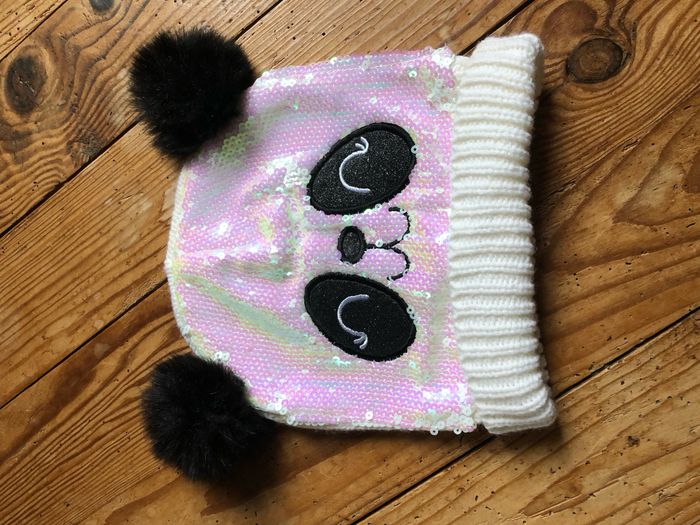 Bonnet paillette PANDA noir blanc rose - photo numéro 3