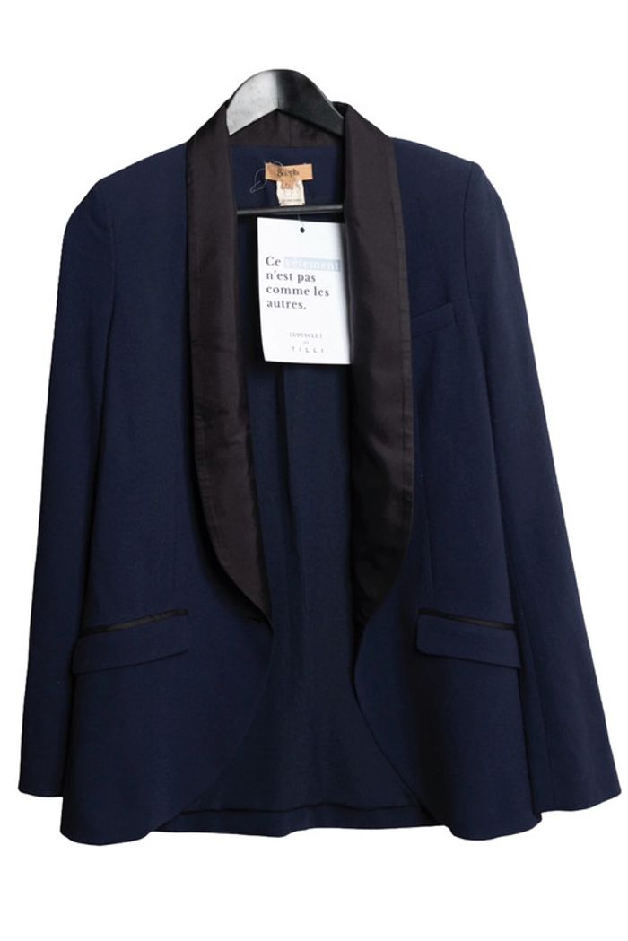 Veste blazer bleu marine Bel Air – Taille S – Pièce unique upcyclée par Tilli Paris - photo numéro 3