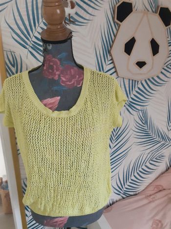 Pull manches courtes crochet jaune M