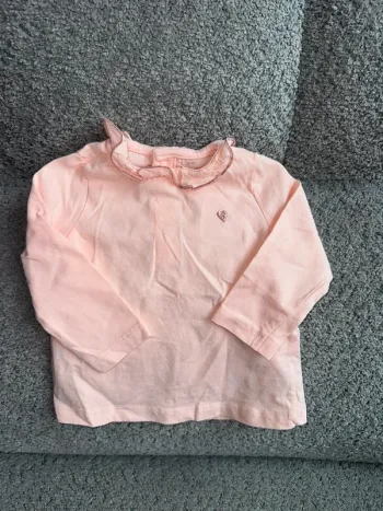 T shirt manches longues sous pull manches longues col pétale rose motif cœur DPAM neuf