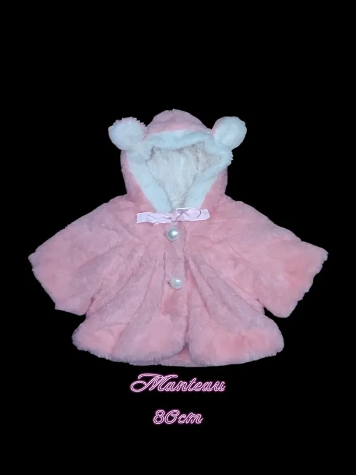 Manteau épais tout doux avec capuche à oreilles 80cm