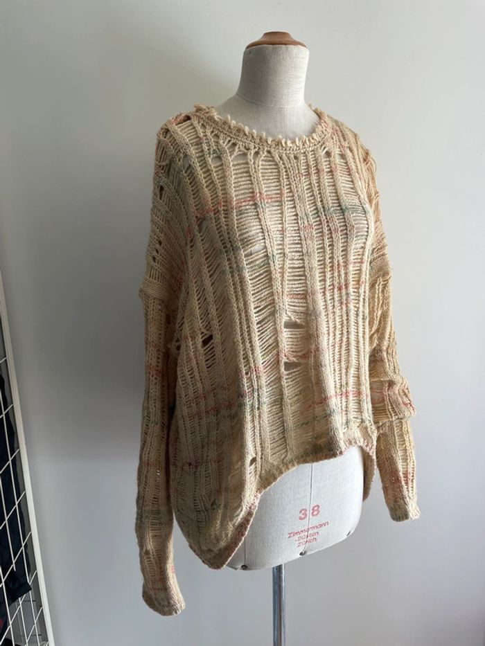 Pull beige effet usé Zara