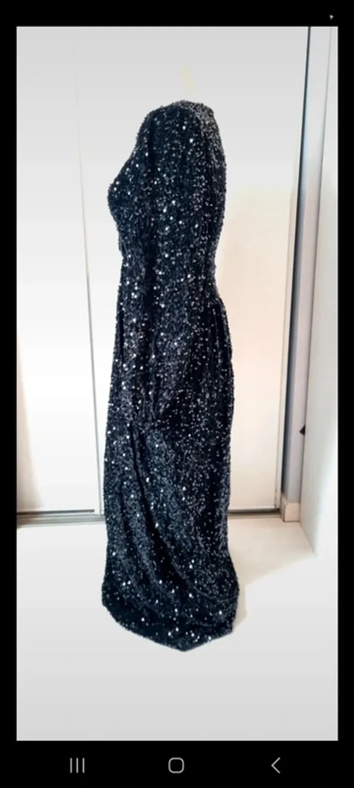 Robe longue sequins noir découpe soirée 38 - photo numéro 3