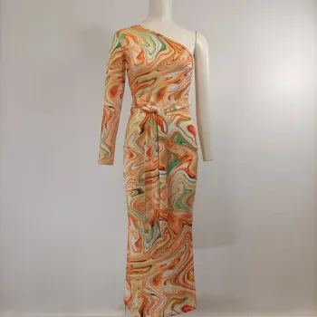 Robe longue vintage 90's - noue à la taille manches asymétriques