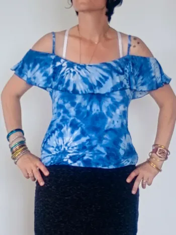 Top léger épaules dénudées Breal T.2 imprimé tie-dye