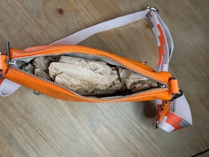 Sac bandoulière orange Pelleteria Veneta – neuf – cuir italien – 25x20cm - photo numéro 4