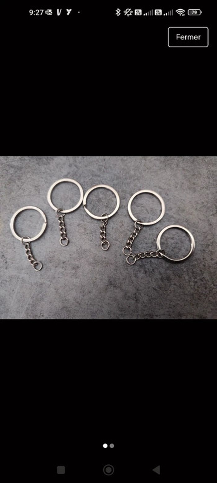 Lot de 25 anneaux porte clé avec chaînette en métal argente