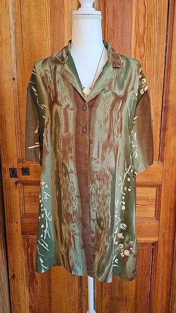 Blouse vintage kaki marron fluide avec deux boutons