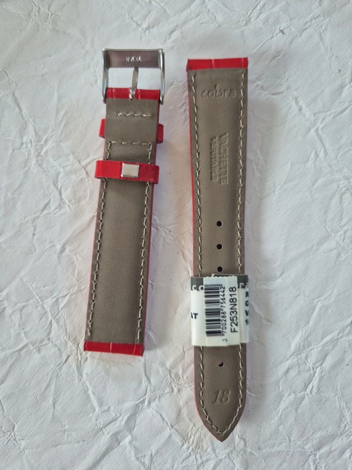 Bracelet de montre rouge cuir 18 mm neuf - photo numéro 2