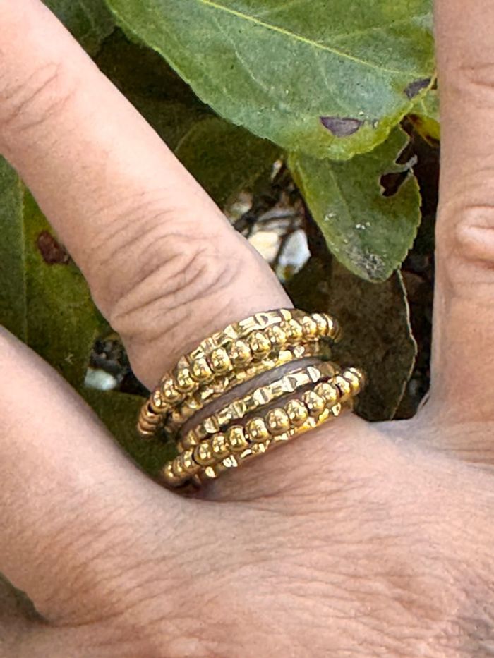 Bague large réglable habaha Paris acier inoxydable or boules reliefs - photo numéro 2