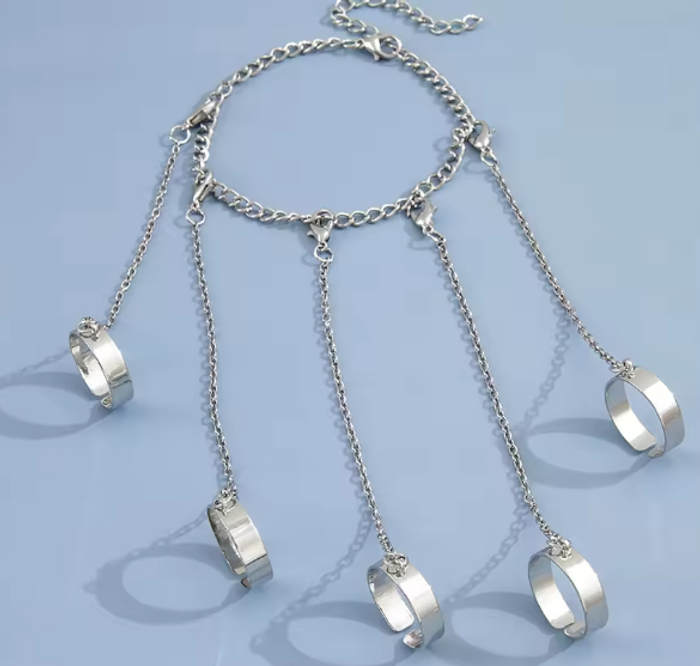 bracelet bague chainette unisexe neuf bijou argenté - photo numéro 3