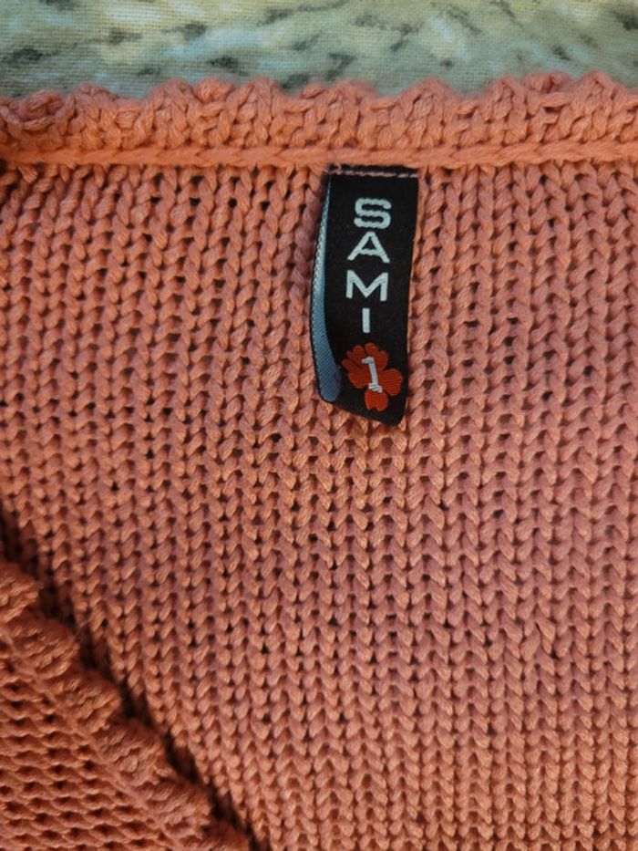 Pull col V, mailles ajourées, ventre nu, rose - photo numéro 5