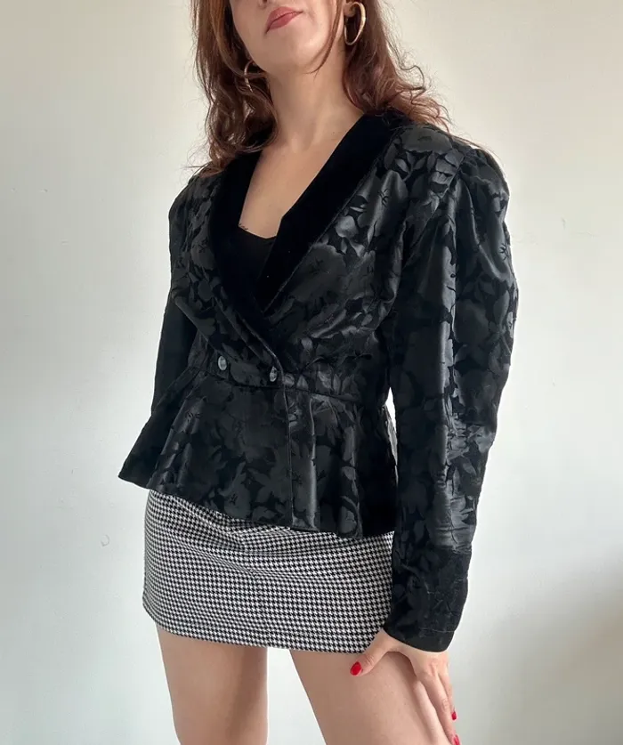Veste vintage années 80 noire velours taille S - photo numéro 4
