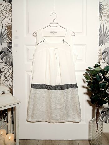 Robe Patrice Bréal – Taille 42 – Blanc & gris – Chic & élégante