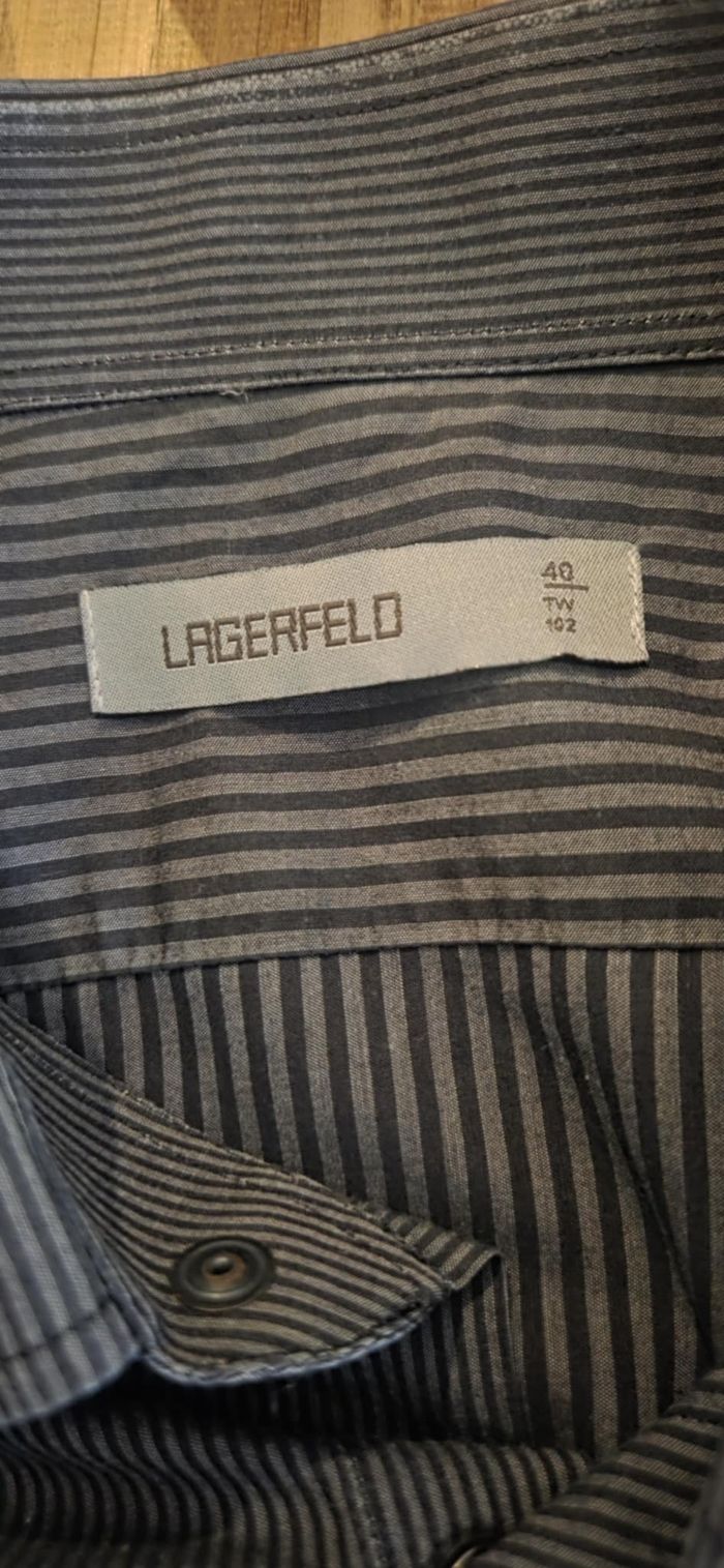 LAGERFELD – CHEMISE HOMME RAYÉE NOIR/GRIS – T48 (M) – 100% COTON – EXCELLENT ÉTAT - photo numéro 6
