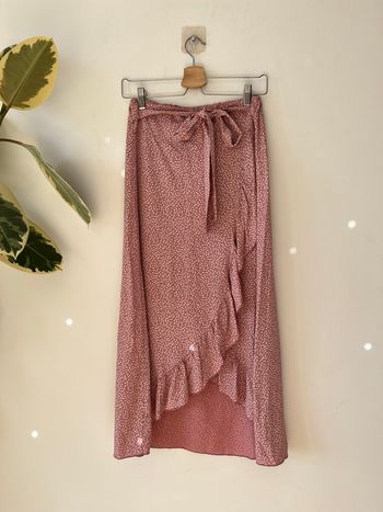 Jupe longue portefeuille fleurie rose - New Collection - Taille S/M