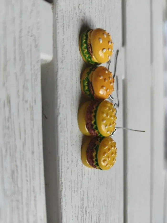 2 paires de boucles d'oreilles hamburgers - photo numéro 2