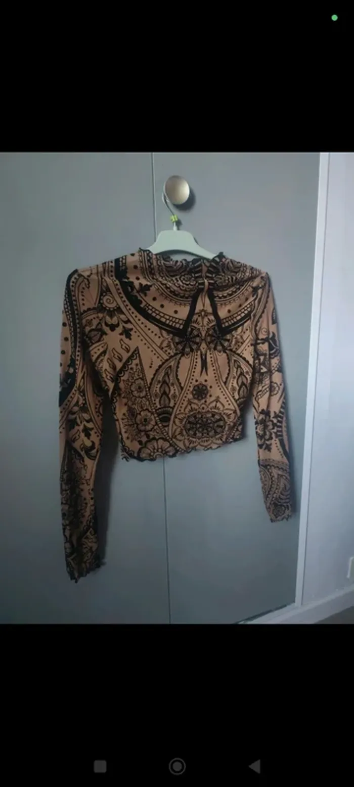 Top semi transparent S motifs noir et marron - photo numéro 2