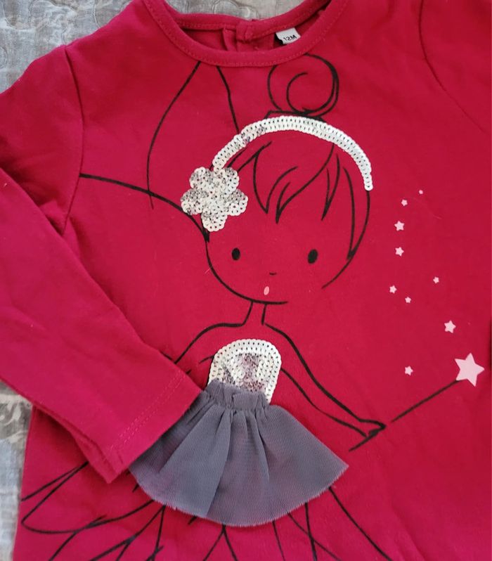 Tee shirt rose fée 12 mois - photo numéro 2