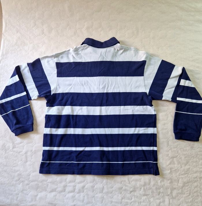 Polo manches longues  , homme , Lacoste , Devanlay  , vintage , a rayures  , rugby style  , bleu , blanc  , taille  XL - photo numéro 2