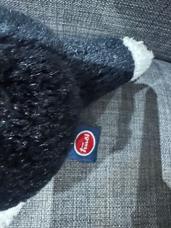 Peluche chat vintage noir et blanc assis 