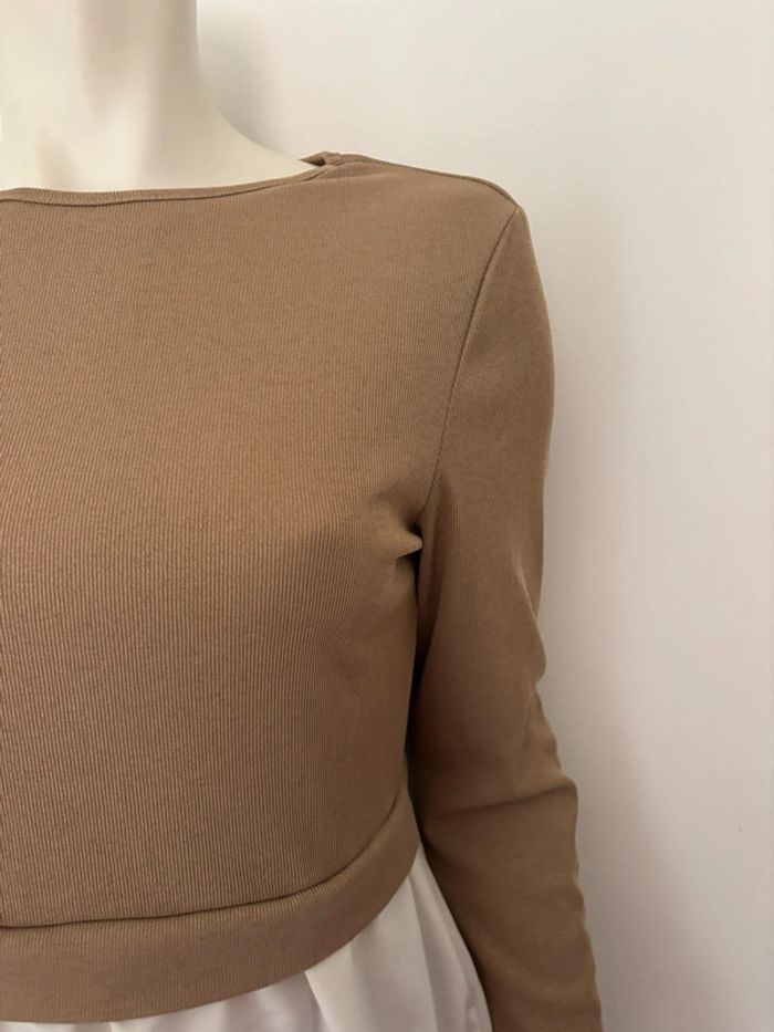 🌺T-shirt/ Blouse marron et blanc manche longue style 2 en 1 Taille L/40🌺 - photo numéro 2