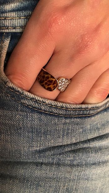 Bague en plaqué or imprimé léopard panthère et zircons