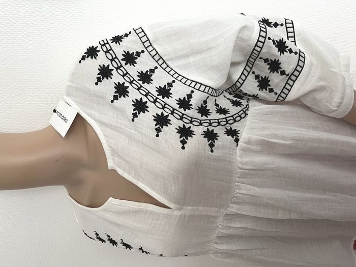 Blouse, tunique, chemisier blanc et noir taille XL, 100% coton - photo numéro 2
