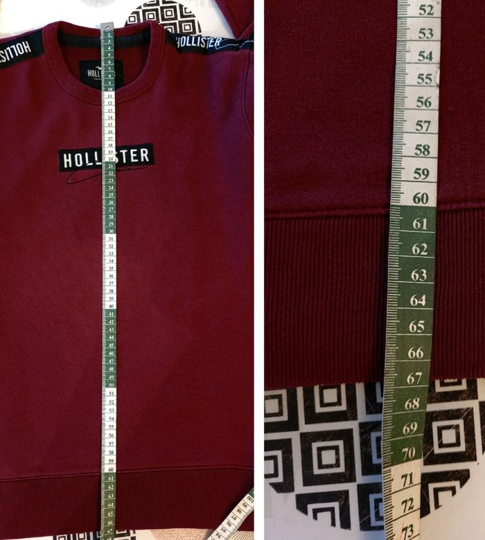 Hollister Sweat ML TS- Bordeaux-Logo Brodé Devant & Bande logo sur manches -Coupe Droite en TBE - photo numéro 6