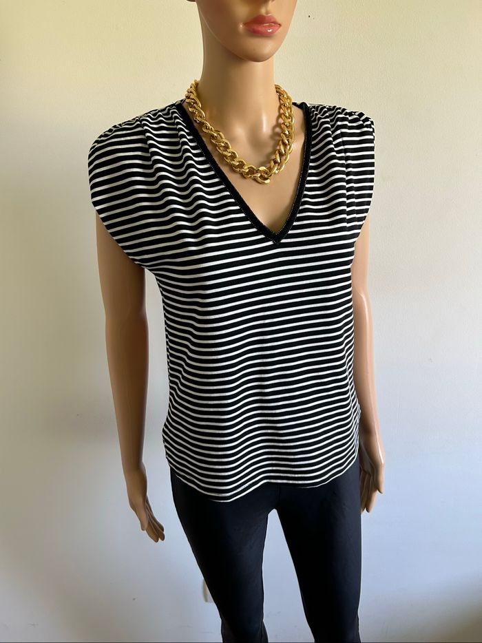 Blouse rayée noire et blanche Morgan taille XS jamais portée - photo numéro 2