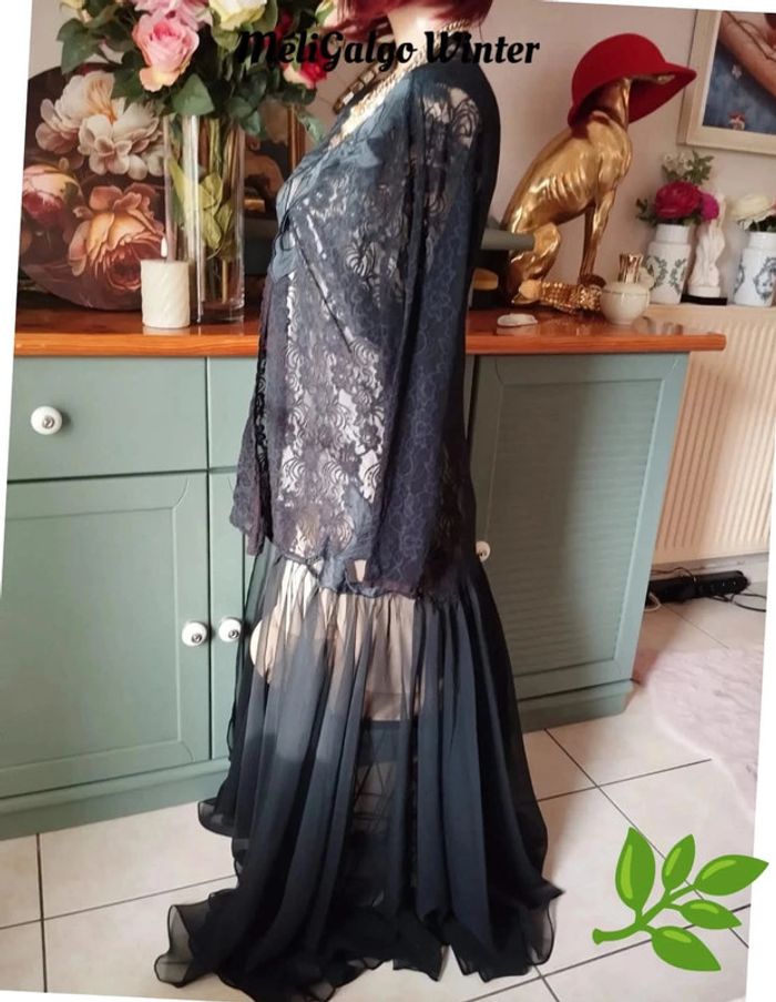 🌹Long Déshabillé/Nuisette Dentelle & Voile Pièce Vintage Natori T38/40🌹 - photo numéro 11