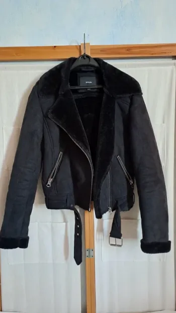 Perfecto noir fausse fourrure / Veste en daim / Blazer fausse fourrure / Veste Femme Noir