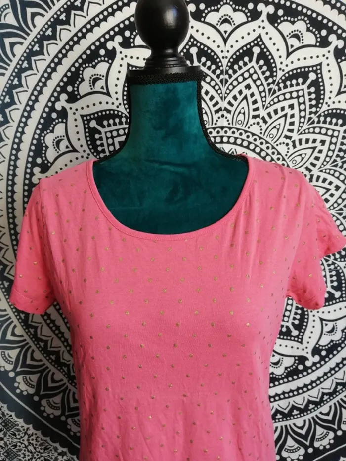 Tee-shirt rose à motifs pois dorés / u collection / (42-44) - photo numéro 3