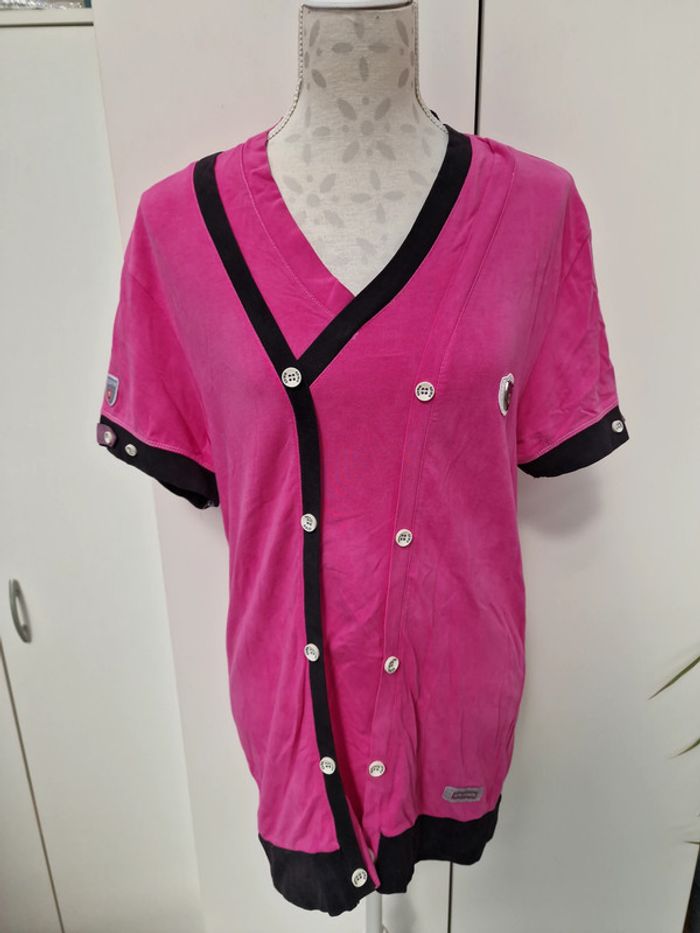 T-Shirt Fashion Rose Fuchsia Noir Blanc Avec Boutons