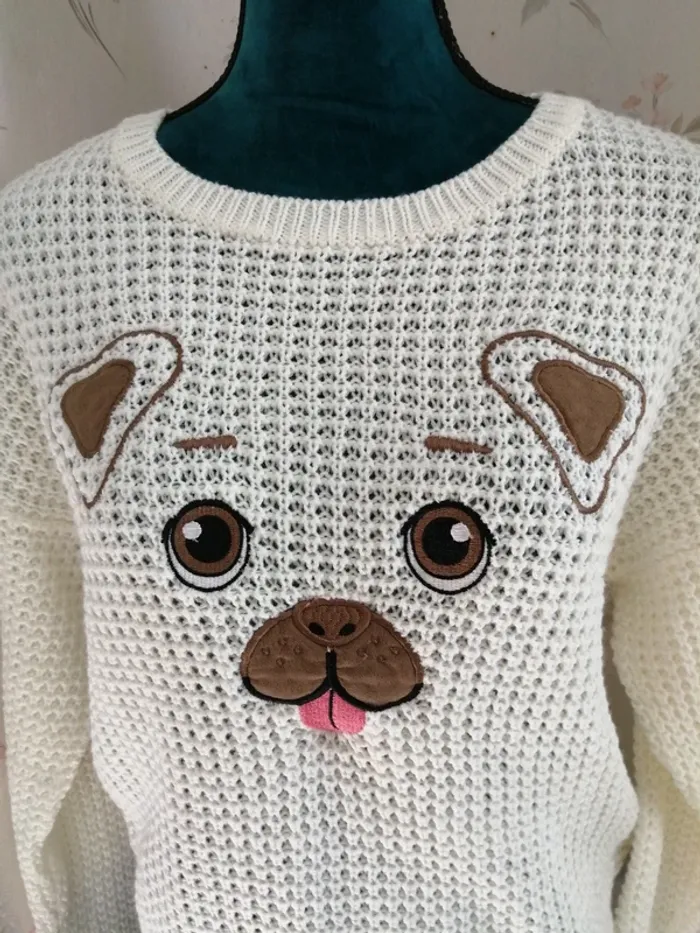 Pull en maille crème broderie chien / fb sister / (XS) - photo numéro 4