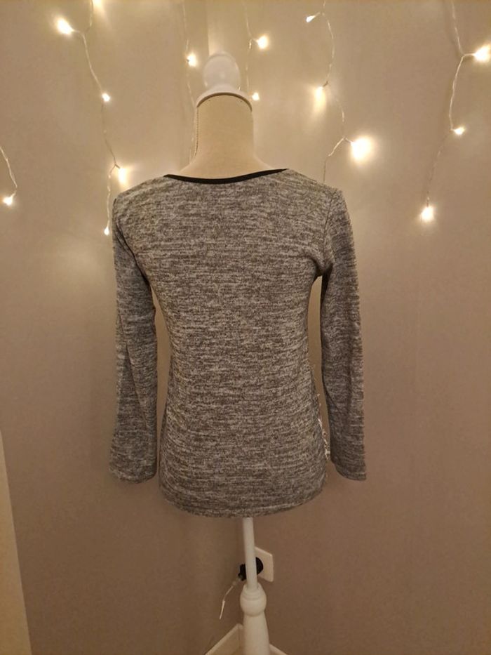 Pull léger gris chiné dentelle blanche Made in Italy t.2 - photo numéro 3