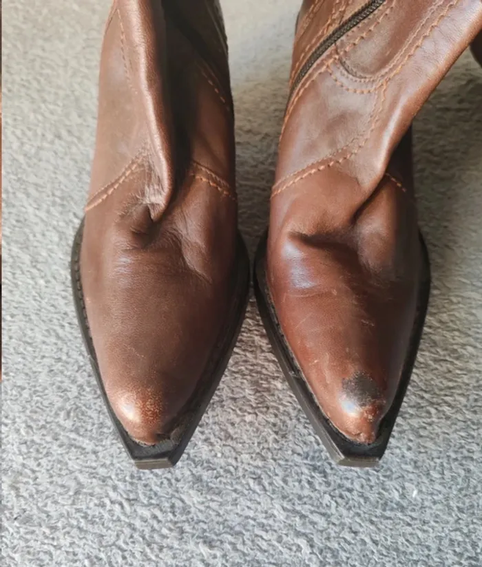 Bottes cavalières / cowboy en cuir pleine fleur – Pointure 35 – Marron chaud - photo numéro 3