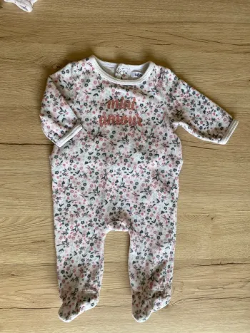 Pyjama fleurs vintage velours hiver bébé fille 3 mois Gémo