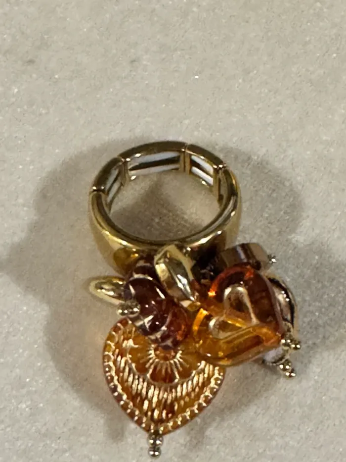 Grosse bague multi cœurs perles , pierres acier inoxydable or porcelaine habaha Paris - photo numéro 6