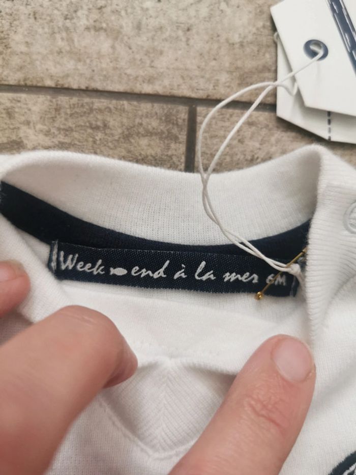 Teeshirt Week-end à la mer 6mois rouge et blanc marinière Neuf avec étiquette - photo numéro 7