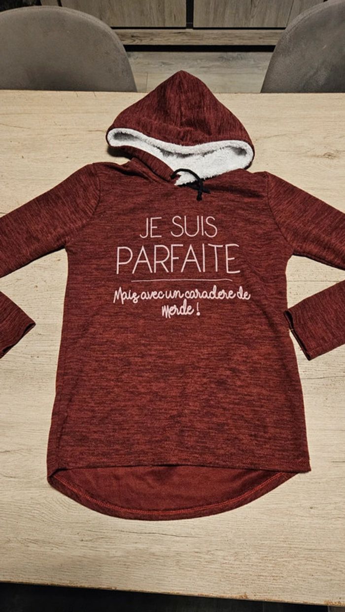Sweat à capuche bordeu mauve à manches longues, made in Italy, taille XS/S - photo numéro 4