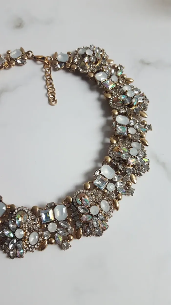 Collier doré, blanc nacré & diamanté - photo numéro 2