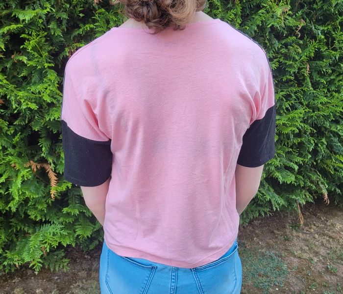 Tee-shirt drapeau américain noir et rose fille taille 14 ans - photo numéro 2